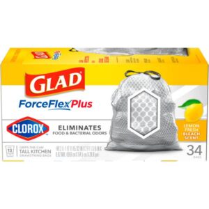 Glad
				34-Count 13 Gal Tall ForceFlex Plus With Clorox Kitchen Drawstring Trash Bags