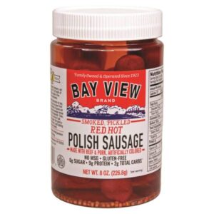 Bay View brand page
		8 oz Pickled Red Hot Polish Sausage
