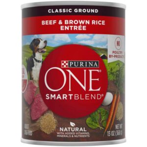 Purina One
				13 oz SmartBlend Natural Classic Ground Beef & Brown Rice Dog Food