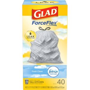 Glad
				40-Count 13 Gallon ForceFlex Tall Kitchen Drawstring Trash Bags