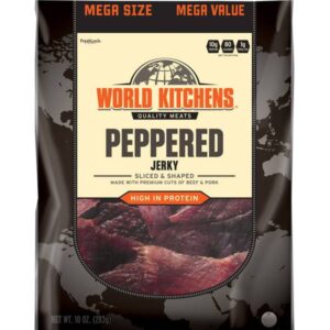 World Kitchens brand page
		Peppered Sliced & Shaped Beef Jerky