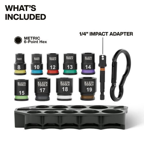 Klein Tools 33809M Grab-And-Go Impact Socket Set, Metric, 10 Pc.
