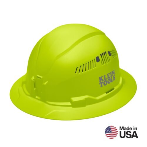 Klein Tools 60911 Hard Hat, Vented, Full Brim Style, High Visibility Lime