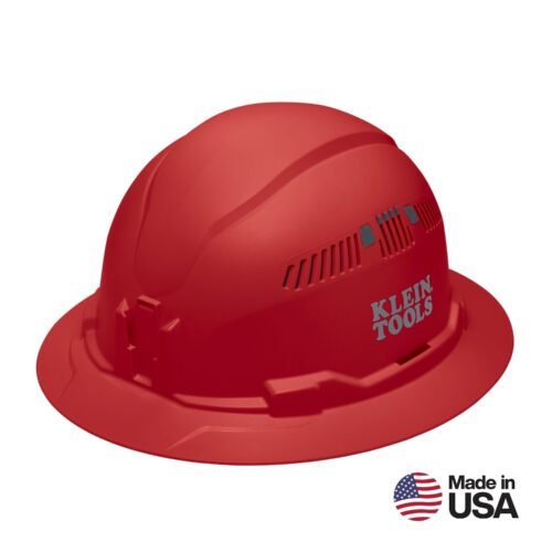 Klein Tools 60921 Hard Hat, Vented, Full Brim Style, Red