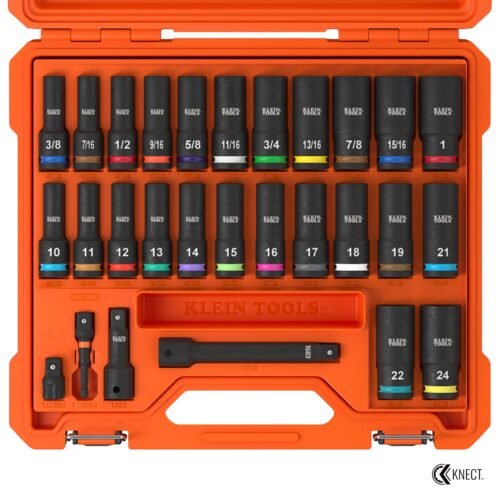 Klein Tools 65123HD KNECT 1/2" Deep-Well Impact Socket Set, SAE / Metric, 28 Pc.