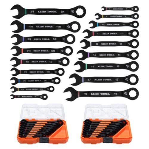 Klein Tools 69418CG Ratcheting Combination Wrench Set, SAE / Metric, 18 Pc.