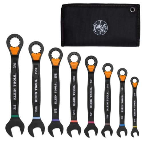 Klein Tools 69508 Ratcheting Combination Slide-Lock Wrench Set, SAE, 8 Pc.
