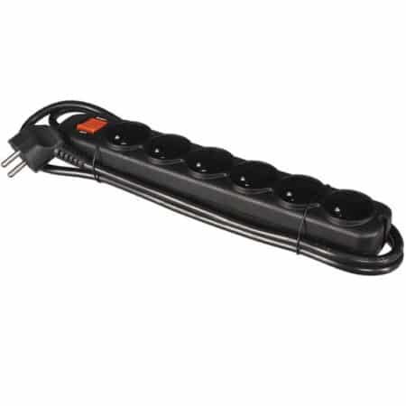 MULTIPRISE À 6 PRISES AVEC INTERRUPTEUR & PROTECTION CONTRE LES SURCHARGES - NOIR - TERRE FRANÇAIS