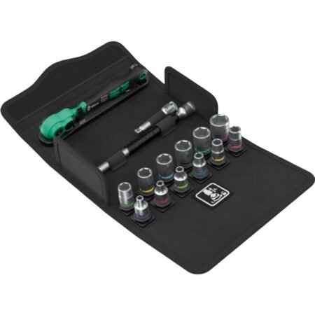 Wera 05004022001 8100 Sa 13 Zyklop Comfort Ratchet Set, Reversing Lever, 1/4" Drive, Metric, 15 Pieces
