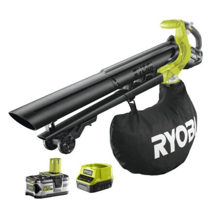 Souffleur aspiro-broyeur RYOBI RBV1850 3en1 18V - max 201 Km/h - 1 batterie Li-Ion 5Ah + Chargeur